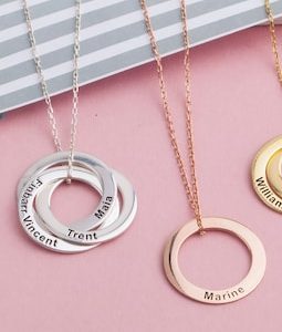 Family Name Necklace, Engraved Circle Pendant, Personalized Gift For Mothers