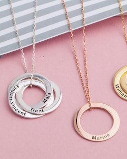 Family Name Necklace, Engraved Circle Pendant, Personalized Gift For Mothers
