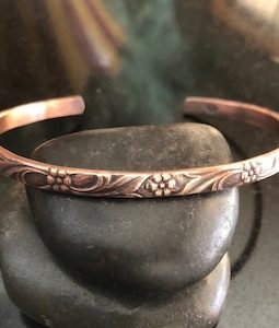 Pure Copper design Cuff Bracelet, floral bracelet, Adjustable Cuff, Stacking Cuff Bracelet, 7th Anniversary gift