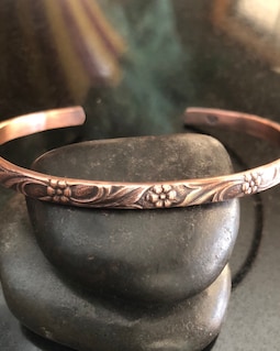 Pure Copper design Cuff Bracelet, floral bracelet, Adjustable Cuff, Stacking Cuff Bracelet, 7th Anniversary gift