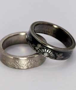 Japanese 50 Yen Coin Ring, Kanji Promise Ring, Anime Wedding Band, Men's Ring, Wildflower Wedding