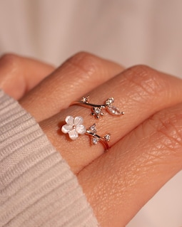 Birth Flower Ring 925 Sterling Silver Mother of Pearl Sakura Rings Adjustable Delicate Personalized Birthstone Gift