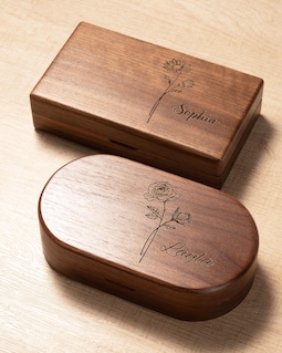Custom Engraved Wooden Jewelry Box – Personalized Name & Birth Flower Keepsake
