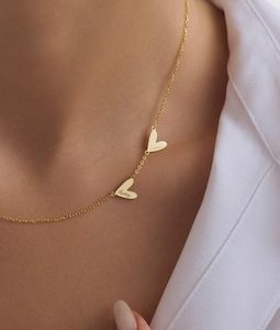 Engraved Heart Necklace • Sideways Heart Necklace Gold • Double Heart Necklace •  Couples Necklace    •
