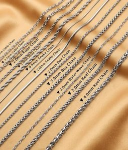 Waterproof Titanium Steel Chain Necklace for Men Women, Tarnish Free Cable, Box, Rope, Keel, Snake, Water Wave Chain, Non-Tarnish Jewelry
