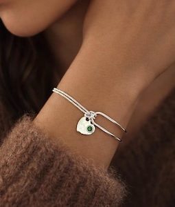 Birthstone Bracelet For Women, Birthstone Sterling Silver Bangle Bracelets, Birthday Jewellery Gift For Her