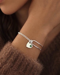 Birthstone Bracelet For Women, Birthstone Sterling Silver Bangle Bracelets, Birthday Jewellery Gift For Her