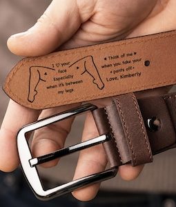 Custom Leather Belt for Men, Funny Engraved Personalized Gift for Husband Boyfriend, Romantic Valentine Anniversary Gift for Him