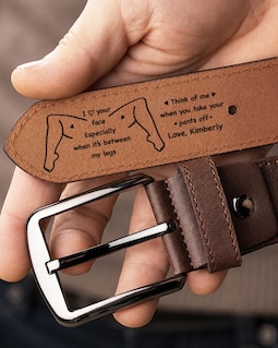 Custom Leather Belt for Men, Funny Engraved Personalized Gift for Husband Boyfriend, Romantic Valentine Anniversary Gift for Him
