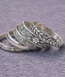Handmade 925 Sterling Silver Stacking Ring Set Floral Design Jewelry For Women