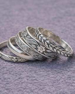 Handmade 925 Sterling Silver Stacking Ring Set Floral Design Jewelry For Women