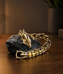 20CM Gold Dragon Head Bracelet: Retro Punk Style, 12mm Width Chain Accessory