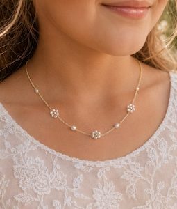 Real Pearl Flower Necklace for Flower Girl, Dainty Freshwater Pearl Necklace, Flower Girl Gift, Junior Bridesmaid Jewelry, Wedding Necklace