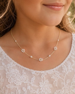 Real Pearl Flower Necklace for Flower Girl, Dainty Freshwater Pearl Necklace, Flower Girl Gift, Junior Bridesmaid Jewelry, Wedding Necklace