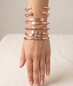 100% Solid Pure Copper Bracelet, Twisted Minimalist Adjustable Cuff Bangle Handmade Jewelry Gift for Her Him, Engraved Bracelet