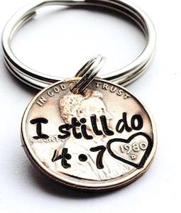 Copper Anniversary Gift, 7th Anniversary, Penny Keychain Personalized with "I still do" & Your Anniversary Date, For Husband or Wife, Unique