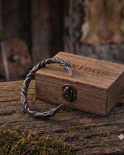 Viking Raven Bracelet for Men, Stainless Steel Norse Cuff Bracelet, Nordic Raven Wristband, Viking Jewelry Gift with Wooden Box