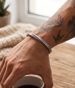 Vintage Viking Twisted Silver Möbius Open-Ended Titanium Steel Bracelet / Unisex / Minimalist Jewelry Gift