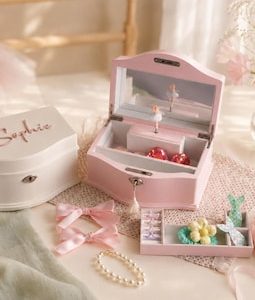Personalized Ballerina Musical Jewelry Box with Name, Custom Kids Jewelry Organizer, Girls Birthday Gift & Flower Girl Gift [W]